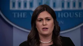 White House spokesperson Sarah Huckabee Sanders speaks during the press briefing at the White House in Washington, DC, on June 14, 2018. / AFP / NICHOLAS KAMM
