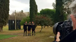 Los juveniles Miguel Merentiel, Gastón Vitancurt y Matías De los Santos posaron para las cámaras