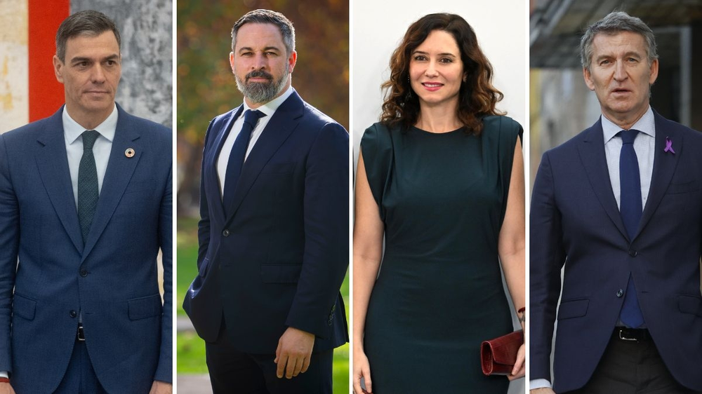 Pedro Sánchez, Santiago Abascal, Isabel Díaz Ayuso y Alberto Núñez Feijóo.