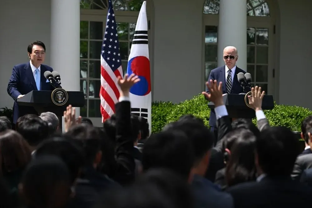 : Los presidentes Joe Biden y Yoon Suk-yeol luego del acuerdo de refuerzo en la cooperación militar entre los Estados Unidos y Corea del Sur.