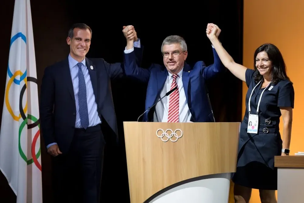 Eric Garcetti, Thomas Bach y Anne Hidalgo