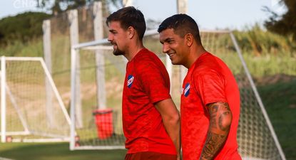 Diego Polenta y Sebastián Coates en la práctica de Nacional