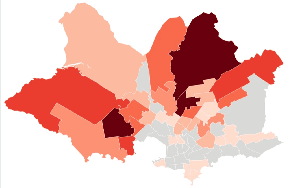 En el Centro hay mayor tasa de denuncias de robos.