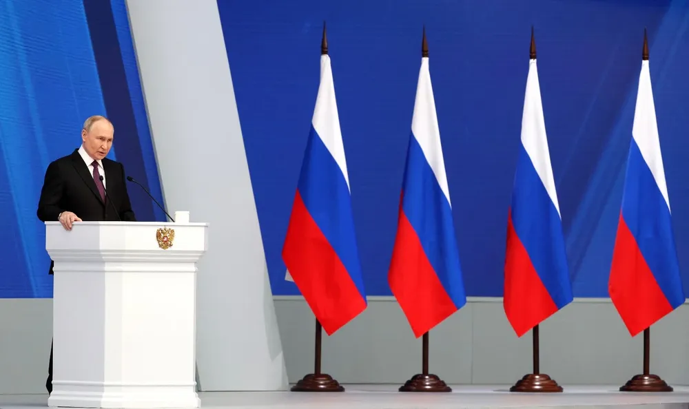 El presidente ruso Vladimir Putin dio su informe anual ante la dirigencia del país.