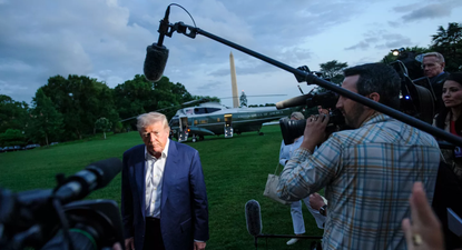 Donald Trump en diálogo con la prensa