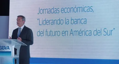 Ángel Cano, consejero delegado del BBVA, durante el foro en Bogotá