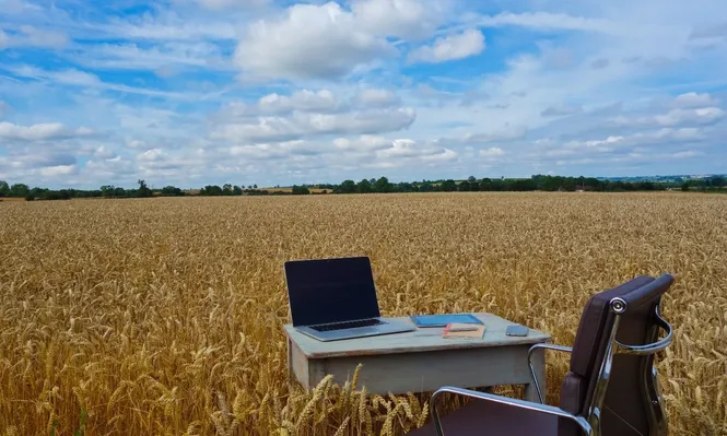 Oficina de trabajo en medio del campo
