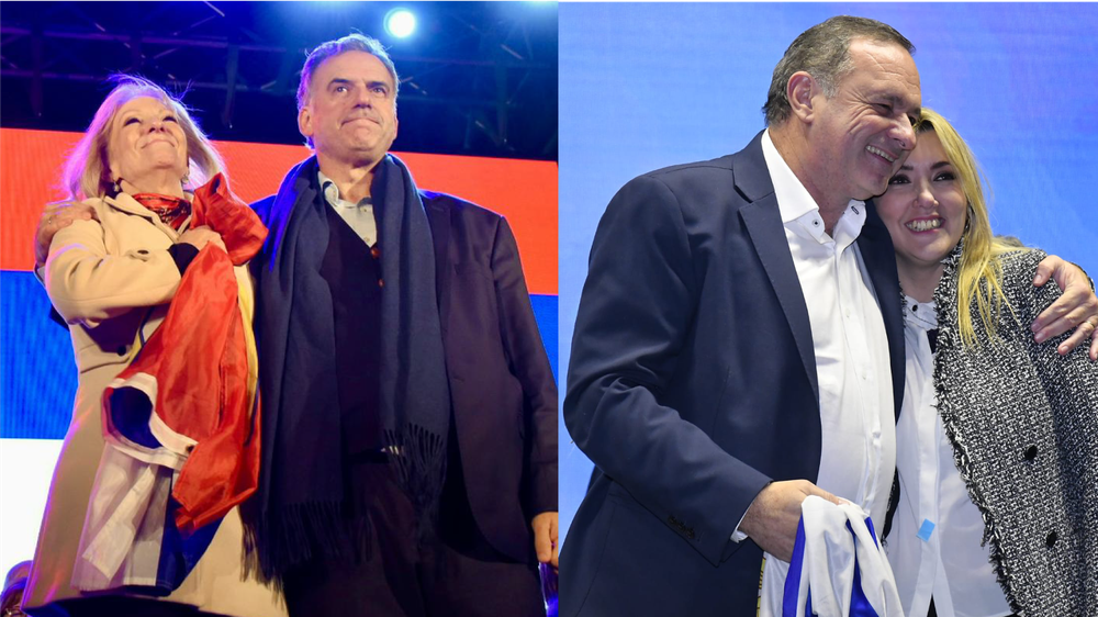 Las fórmulas presidenciales del Frente Amplio y el Partido Nacional en la noche de las internas. Archivo