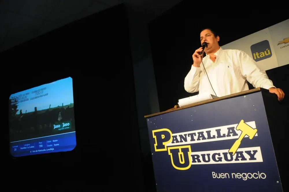 Alejandro Dutra, en pleno remate de Pantalla Uruguay