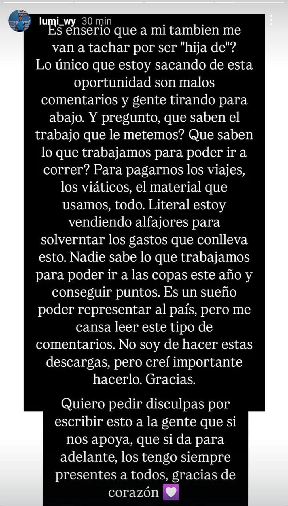 El mensaje de Luciana Wynants