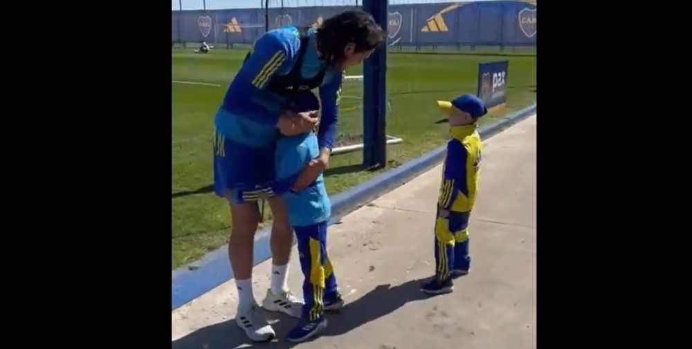 Edinson Cavani en la práctica de Boca