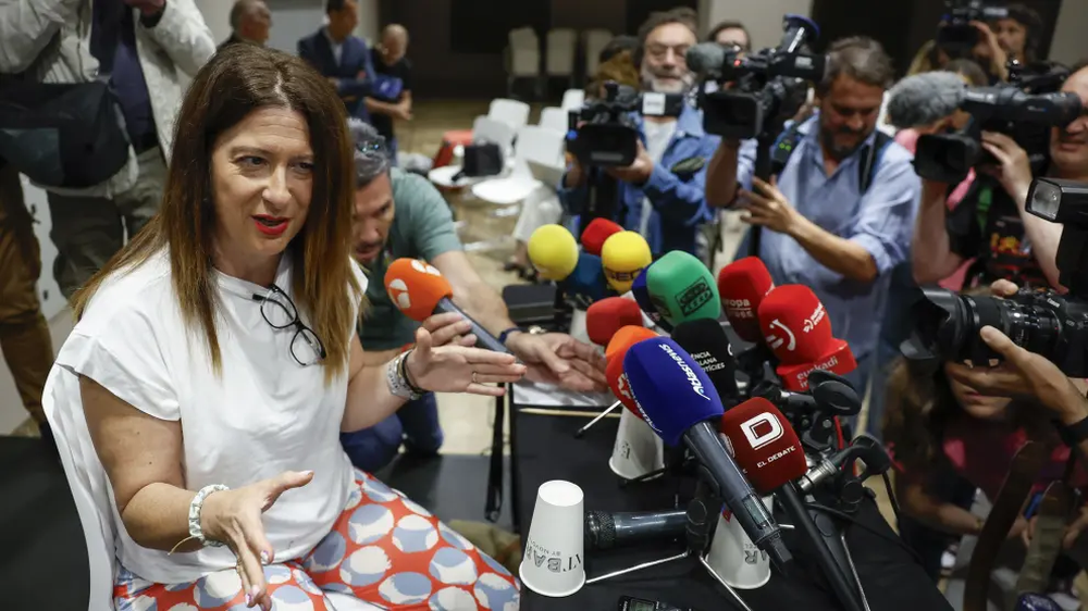 Leire Díez, en su declaración ante los medios de comunicación.