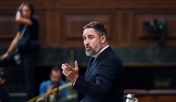El líder de Vox, Santiago Abascal, interviene durante la primera sesión del debate de investidura de Pedro Sánchez como presidente de Gobierno.