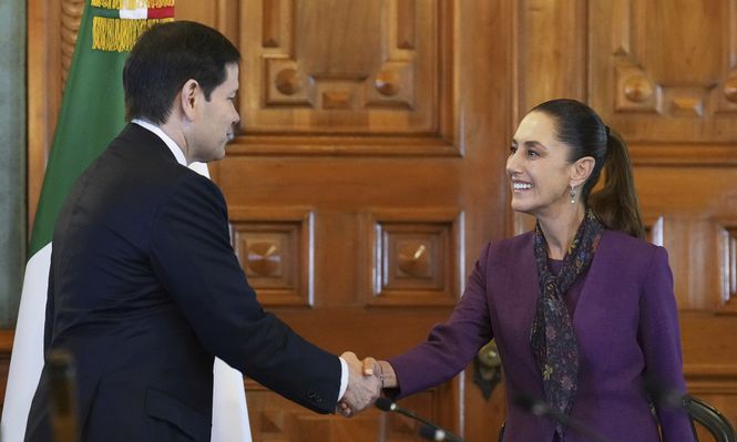 El secretario de Estado de EEUU, Marco Rubio, se reúne con la presidenta de México, Claudia Sheinbaum, en el Palacio Nacional de la Ciudad de México.&nbsp;