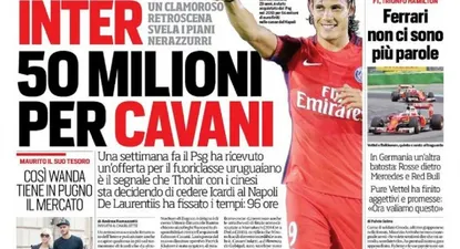 Cavani es el destaque en la tapa de Corriere