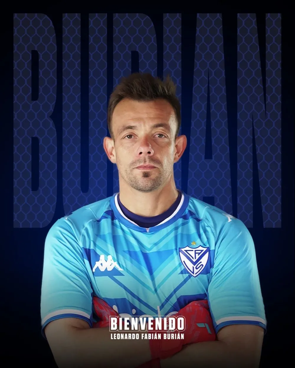 Leonardo Burián y su foto al ser anunciado como nuevo golero de Vélez