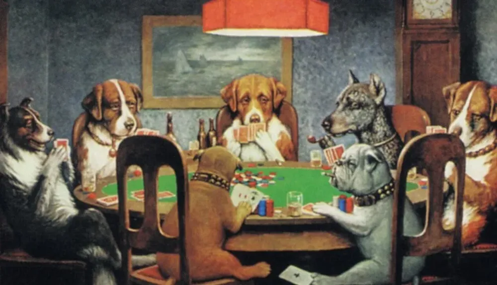 Un amigo necesitado (1910), obra de Cassius Coolidge, que integra la serie Perros jugando al póquer