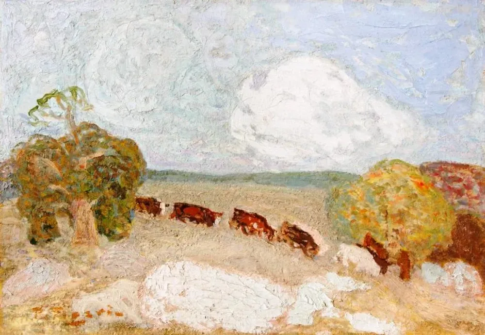 Arrabal, un óleo sobre cartón del artista Pedro Figari