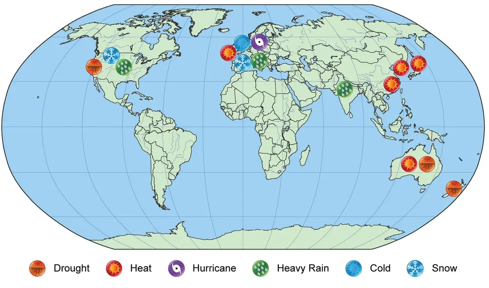 El mapa marca los fenómenos climáticos analizados por los científicos