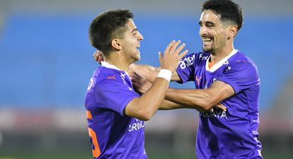 Xavier Biscayzacú celebra su gol para Defensor Sporting ante Boston River que lo depositó en otra final de la Copa AUF Uruguay