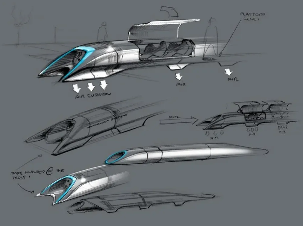 Boceto del Hyperloop Alpha, publicado por su inventor en su cuenta de Twitter