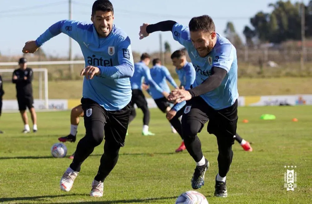 Nahitan Nández y Luis Suárez con la selección de Uruguay
