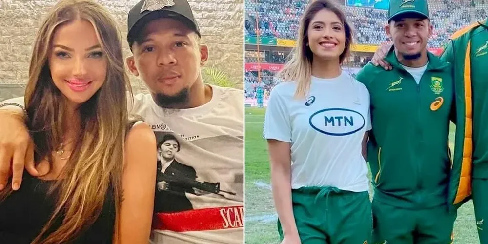 Elton Jantjies con su pareja y con la nutricionista de Sudáfrica