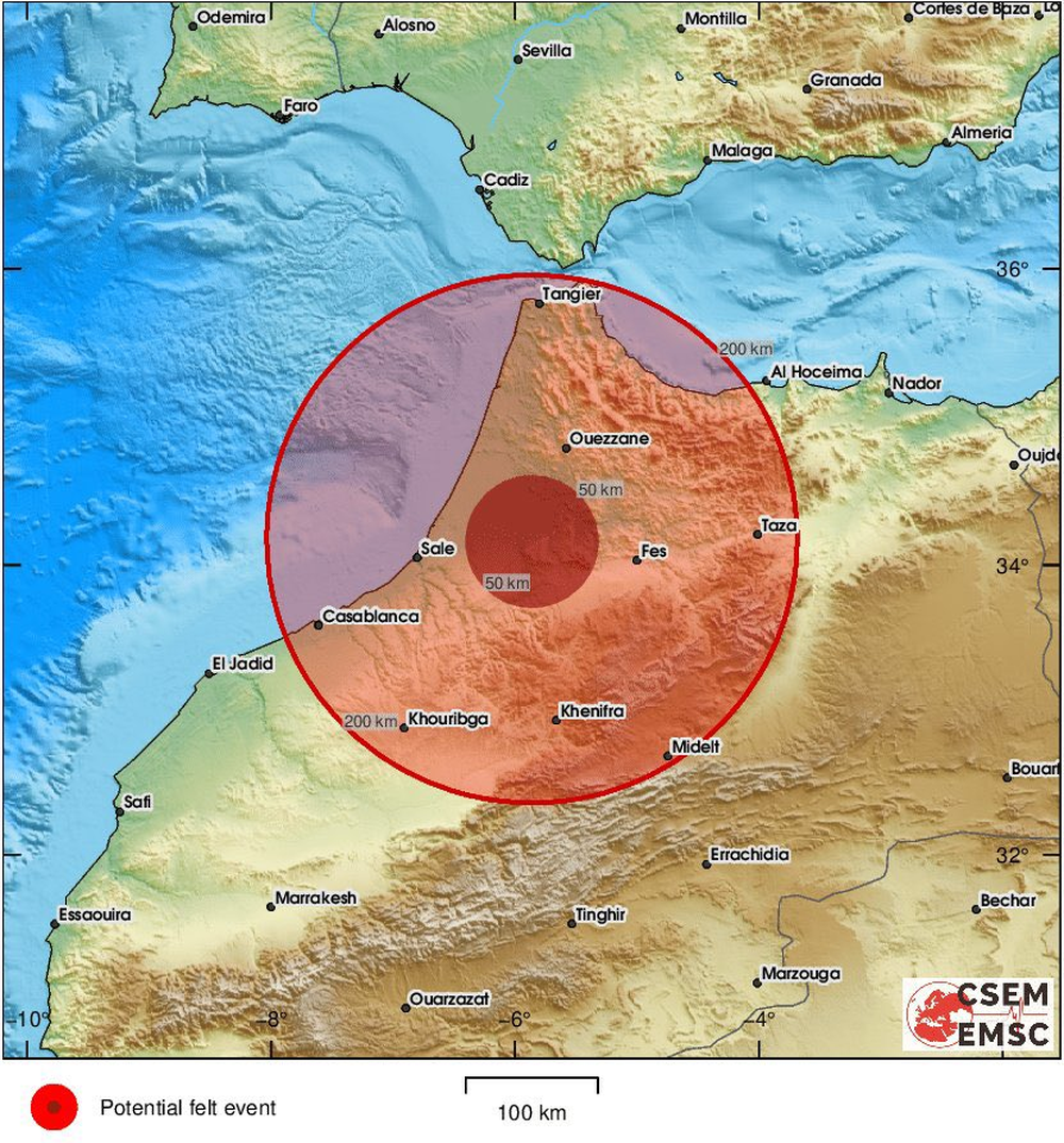 El epicentro del sismo registrado en Marruecos