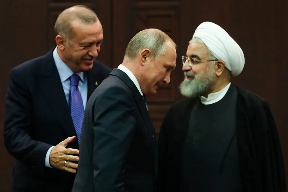 Los presidentes de Turquía, Recep Tayyip Erdogan, Rusia, Vladimir Putin, y el presidente de Irán, Hassan Rouhani