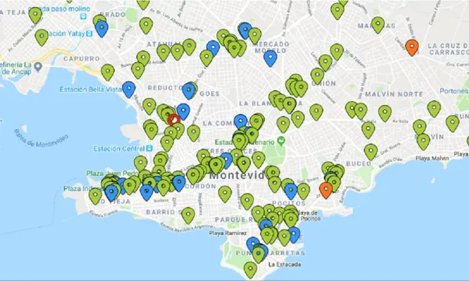 Ubicación de cajeros automáticos de Banred en parte de Montevideo