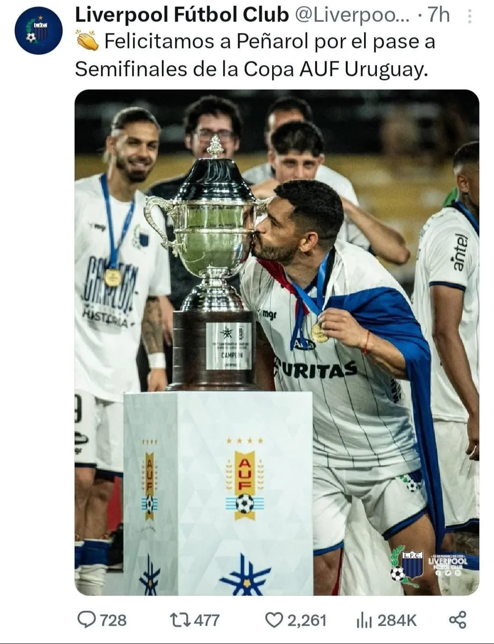 El posteo de Liverpool tras perder con Peñarol