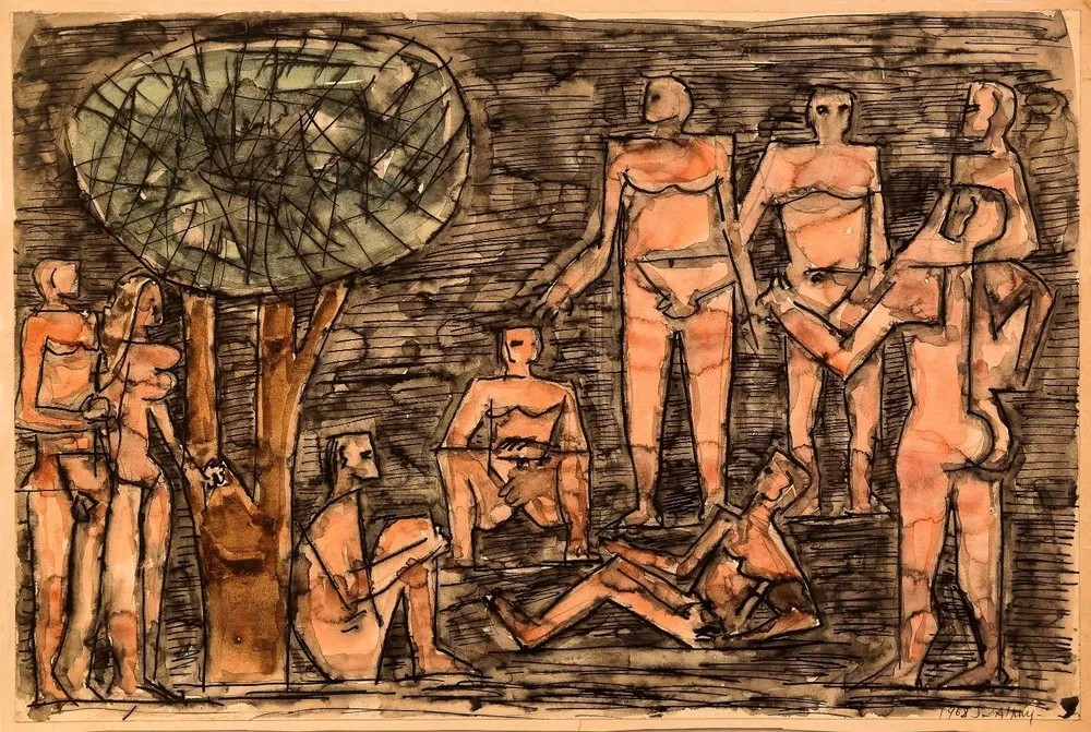 Sin título, 1968 Lápiz, tinta y acuarela sobre papel, 31 x 47,5 cm Colección privada, Montevideo