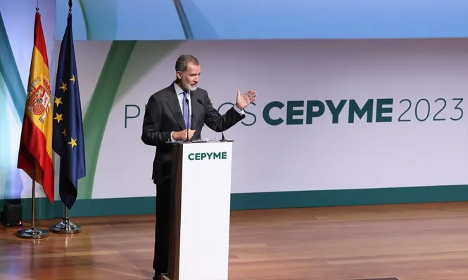El Rey Felipe VI interviene durante el acto de entrega de los Premios de Confederación Española de la Pequeña y la Mediana Empresa (CEPYME).