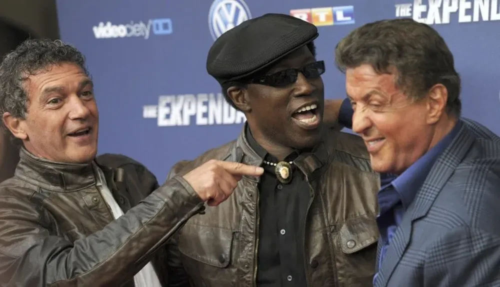 Banderas, Snipes y Stallone en la presentación de la película el jueves en Colonia, Alemania.