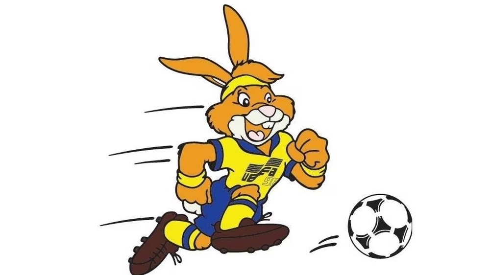 Rabbit (Suecia 1992): Imagen de Rabbit, la mascota sueca que revive la simplicidad con su diseño clásico en los colores nacionales de Suecia.