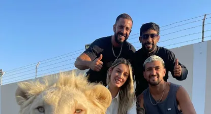 Giorgian De Arrascaeta y su pareja siguen en Dubái y estuvieron con un león blanco