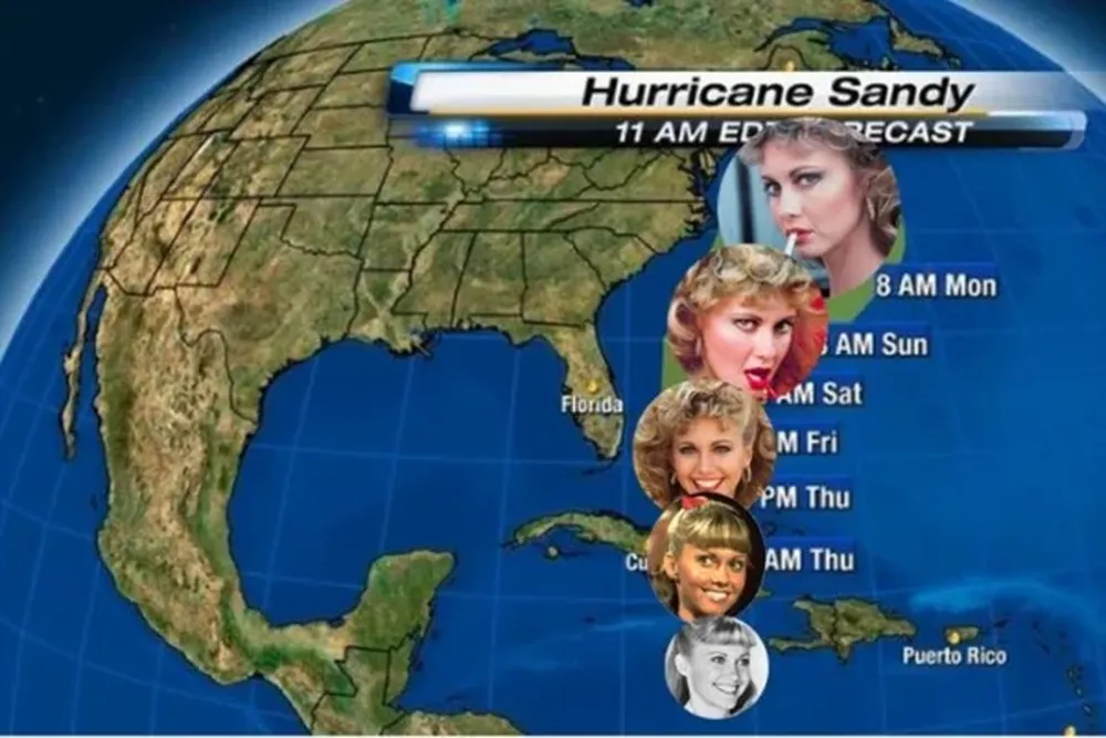 En internet no tardaron en circular las imágenes de la tormenta combinadas con el personaje Sandy de Olivia Newton-John en la película Grease