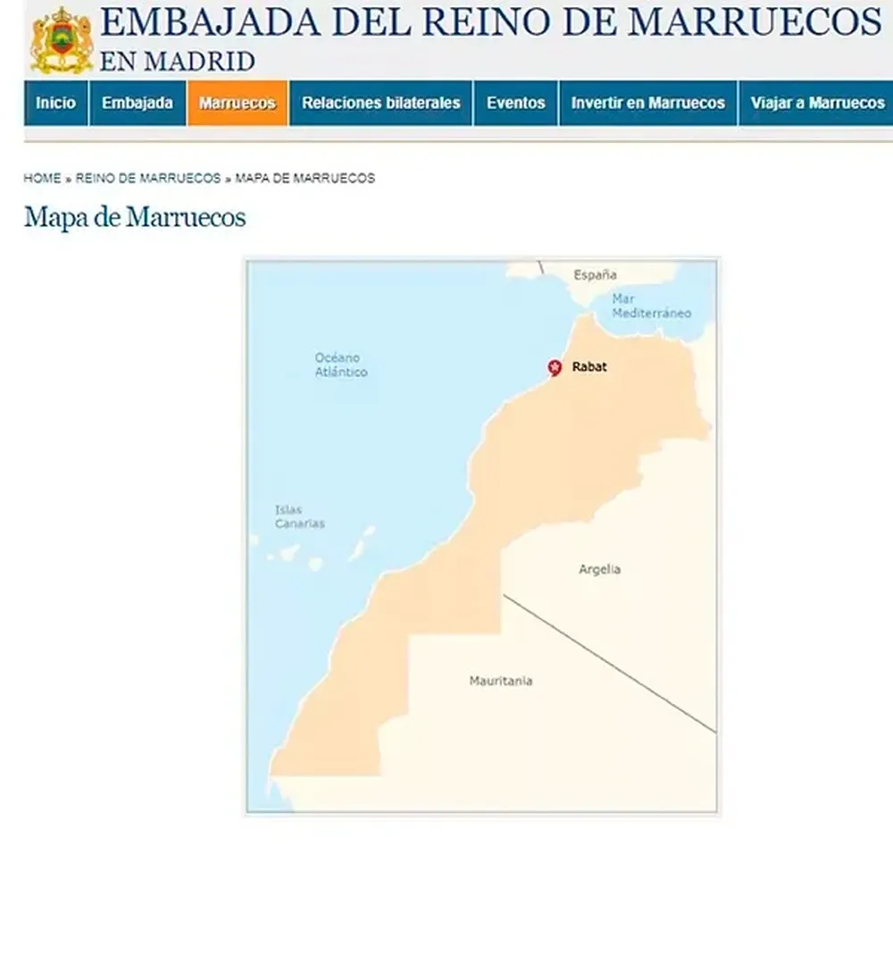 Mapa de Marruecos en la web de su Embajada en Madrid