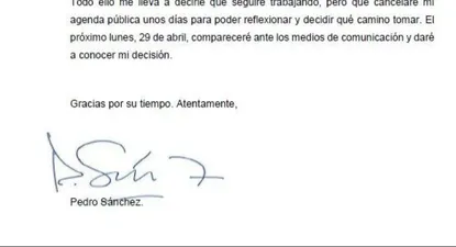 Recorte de la carta de Pedro Sánchez