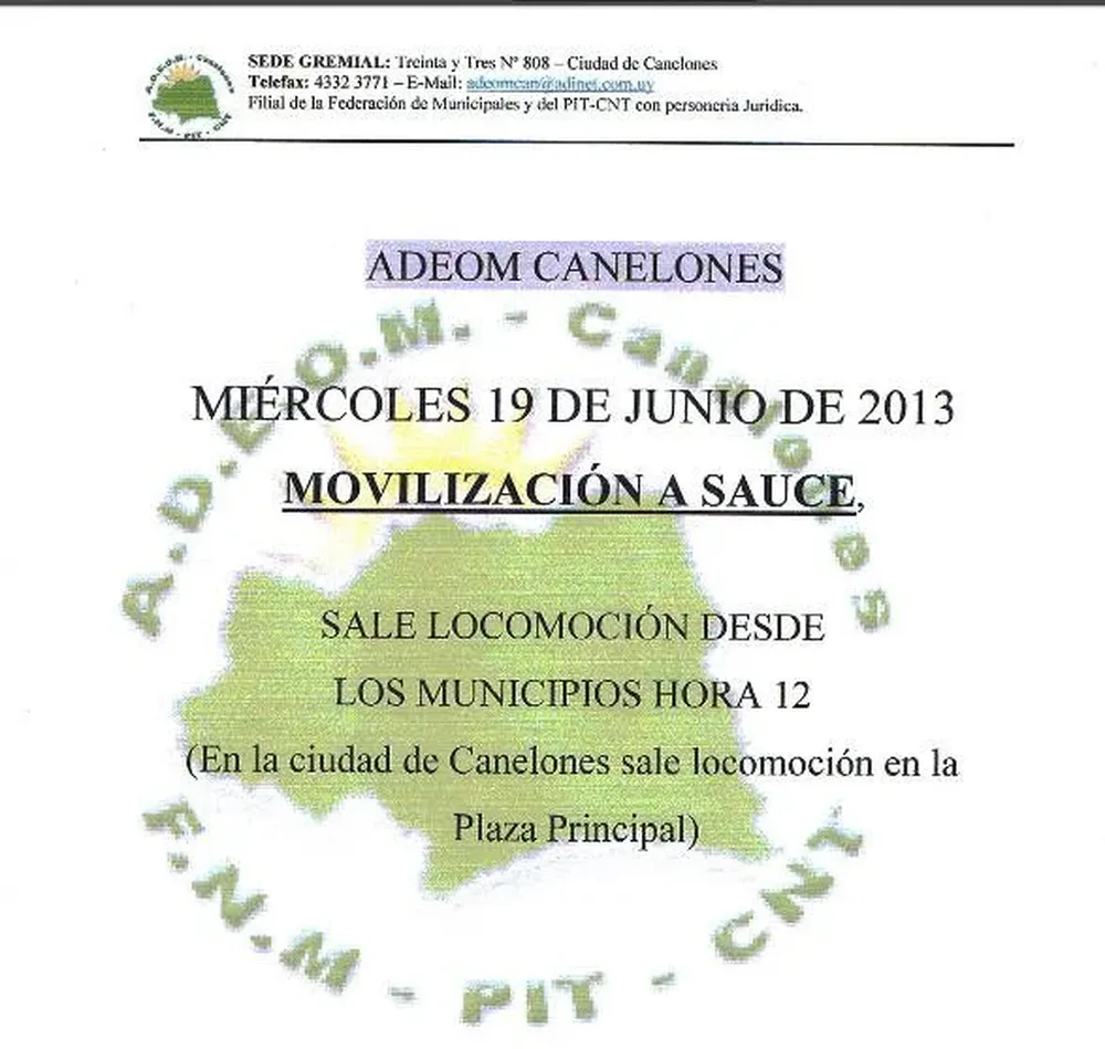 El afiche de Adeom Canelones de la movilización que nunca se hizo