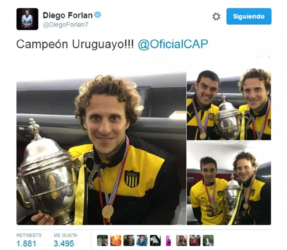 Forlán con la copa de campeón uruguayo
