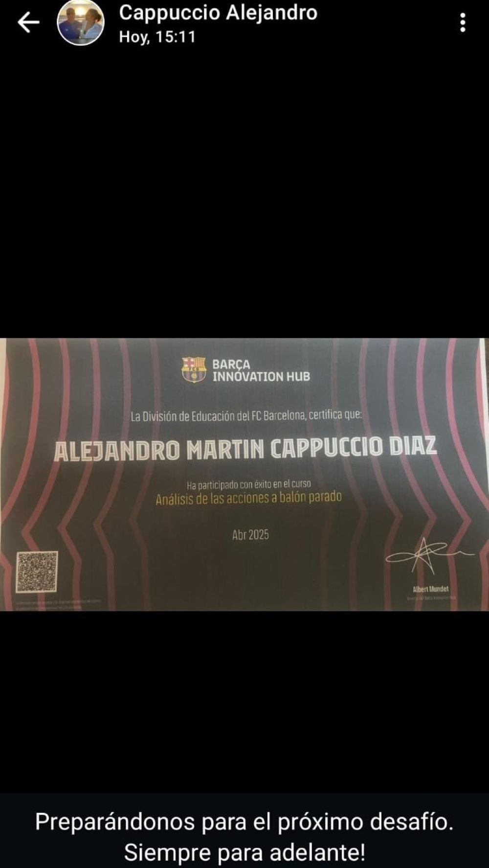 El posteo de Alejandro Cappuccio tras hacer un curso en el club Barcelona de España El posteo de Alejandro Cappuccio tras hacer un curso en el club Barcelona de España