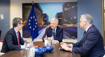 El ministro de Presidencia, Justicia y Relaciones con las Cortes, Félix Bolaños; el comisario de Justicia de la Unión Europea, Didier Reynders.