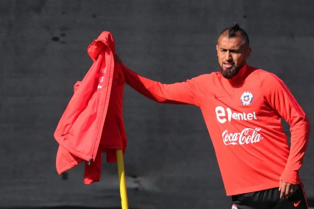 Arturo Vidal en la práctica de este martes, luego de su ida al casino