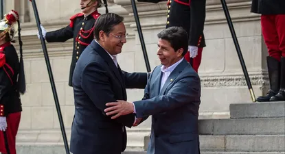El presidente de Bolivia, Luis Arce, y el presidente de Perú, Pedro Castillo en el Palacio de Gobierno de Perú en Lima