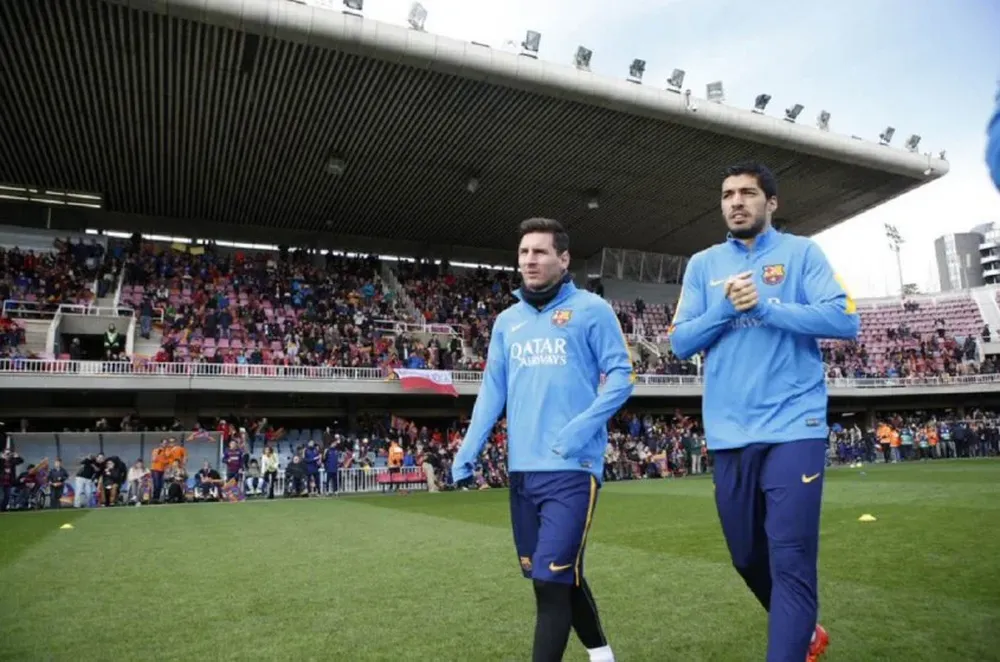 Messi y Suárez en la práctica a puertas abiertas