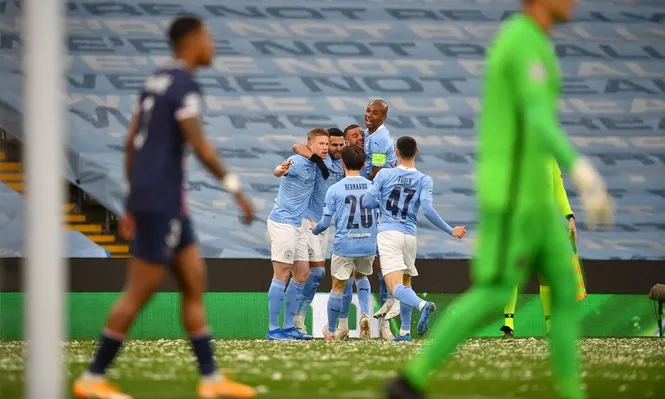 El festejo del City, gol de Riyad Mahrez