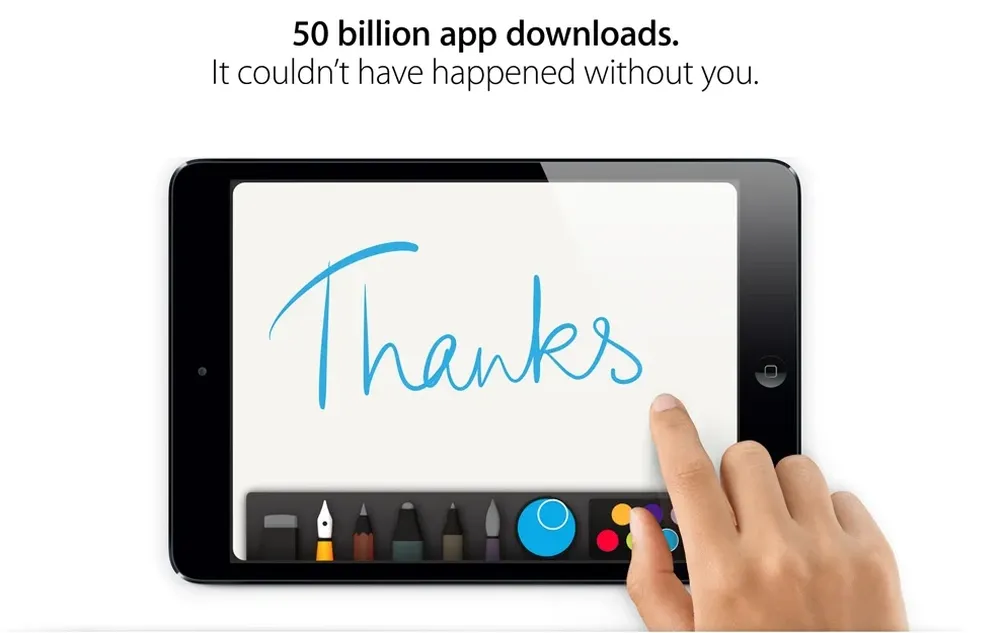 Este mensaje de agradecimiento se ve este jueves en la portada de Apple.com