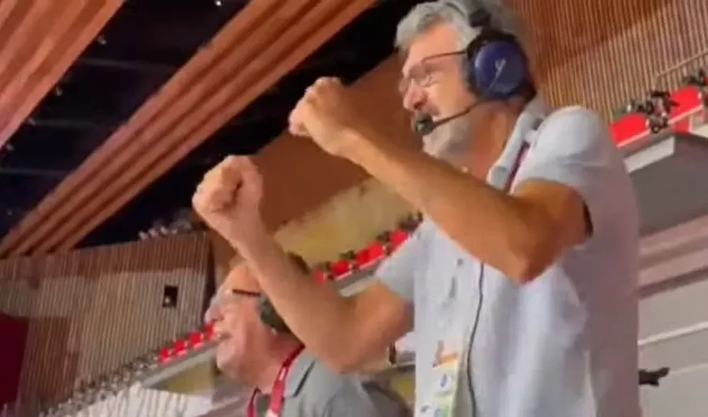 José Montesano y Hugo Conte en una trasmisión de los Juegos de Tokyo 2020