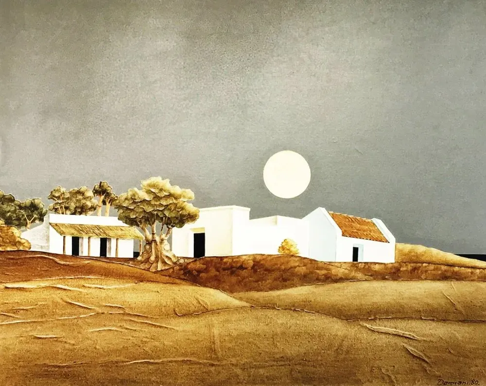 Estancia con Luna, una obra del pintor uruguayo Jorge Damiani
